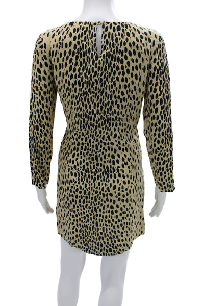 J Crew Womens Beige Leopard Shift Dress Long Sleeve Short Size 4