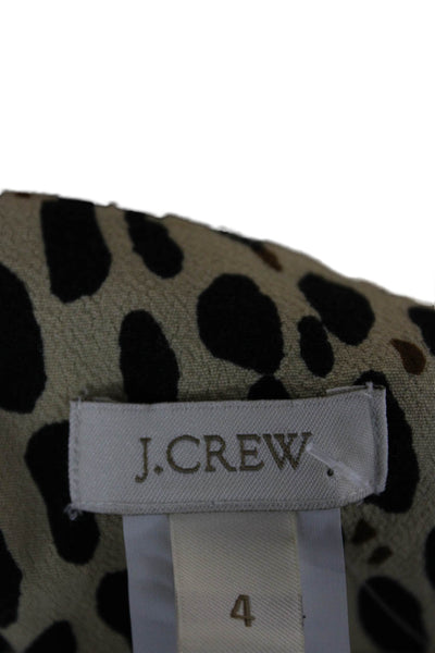 J Crew Womens Beige Leopard Shift Dress Long Sleeve Short Size 4