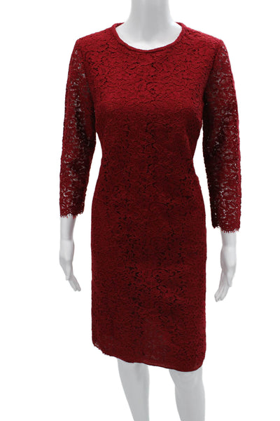 Boden Women Sheath Dress Red 3/4 Sleeve Round Neck Zip Size 6