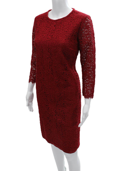 Boden Women Sheath Dress Red 3/4 Sleeve Round Neck Zip Size 6