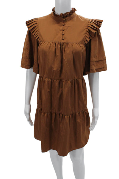 Crosby By Mollie Burch Womens Shift Dress Brown High Neck Short Sleeve Size M