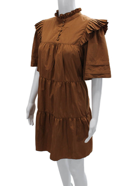 Crosby By Mollie Burch Womens Shift Dress Brown High Neck Short Sleeve Size M