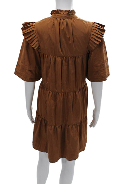 Crosby By Mollie Burch Womens Shift Dress Brown High Neck Short Sleeve Size M
