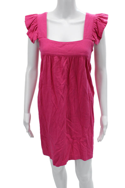 Pomander Place Womens Shift Sundress Pink Square Neck Linen Blend Size M