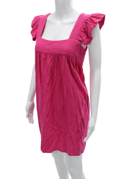 Pomander Place Womens Shift Sundress Pink Square Neck Linen Blend Size M