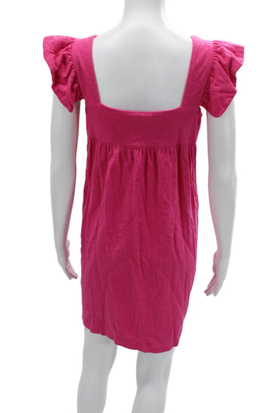 Pomander Place Womens Shift Sundress Pink Square Neck Linen Blend Size M