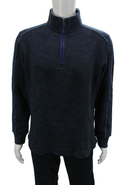 Robert Graham Mens Pullover Sweater Dark Blue Cotton Mock Neck Zip Size M