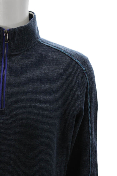 Robert Graham Mens Pullover Sweater Dark Blue Cotton Mock Neck Zip Size M