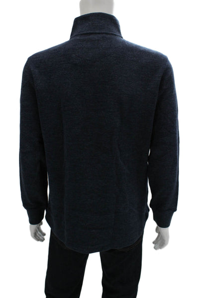 Robert Graham Mens Pullover Sweater Dark Blue Cotton Mock Neck Zip Size M