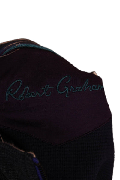 Robert Graham Mens Pullover Sweater Dark Blue Cotton Mock Neck Zip Size M