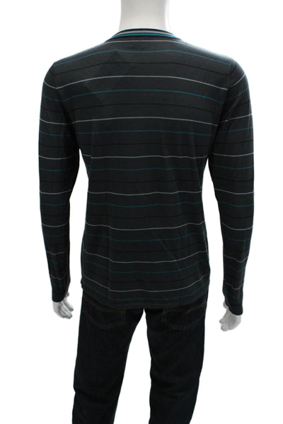 Armani Collezioni Mens Black Wool V-Neck Striped Sweater Size M