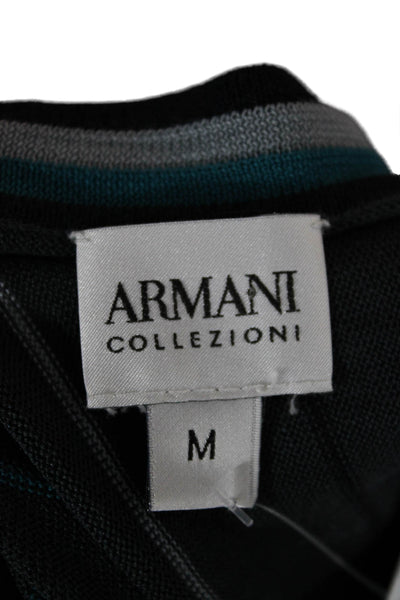 Armani Collezioni Mens Black Wool V-Neck Striped Sweater Size M