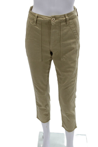 Amo Women Beige Ankle Cropped Khaki Pants Button Size 24