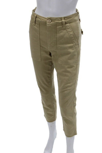 Amo Women Beige Ankle Cropped Khaki Pants Button Size 24