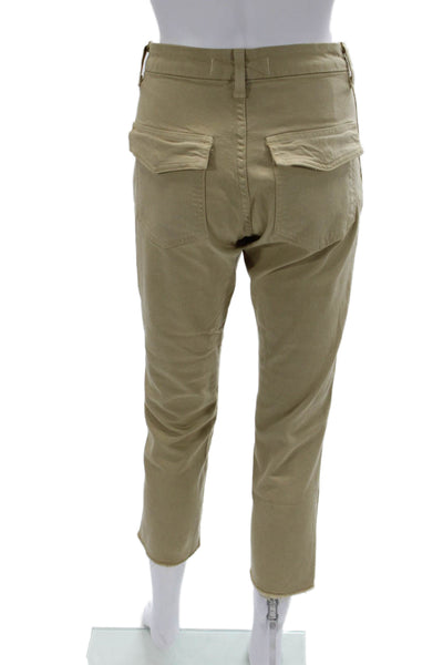 Amo Women Beige Ankle Cropped Khaki Pants Button Size 24
