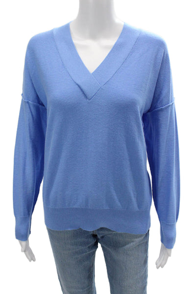 Parrish Unisex Pullover Sweater Blue 100% Cotton V Neck Long Sleeve Size S