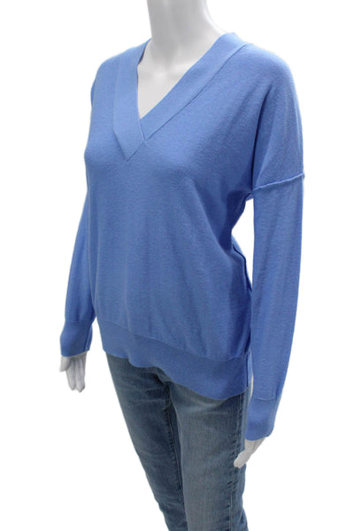 Parrish Unisex Pullover Sweater Blue 100% Cotton V Neck Long Sleeve Size S