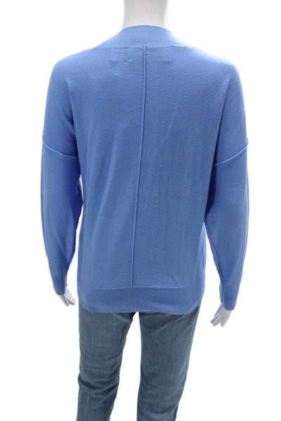 Parrish Unisex Pullover Sweater Blue 100% Cotton V Neck Long Sleeve Size S