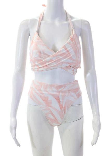 Athleta Women Pink Geometric Beach Swimwear Set Size L