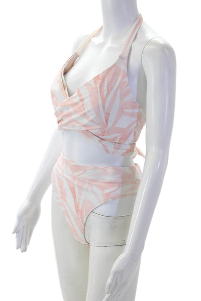 Athleta Women Pink Geometric Beach Swimwear Set Size L