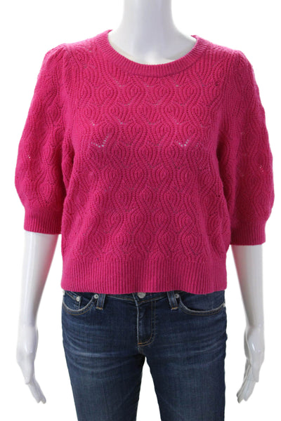 Joie Women Pink Geometric Wool Cashmere Pullover Sweater 3/4 Sleeve Size S