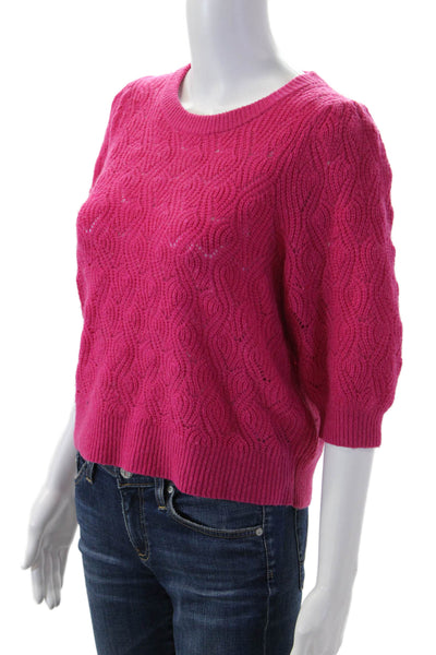 Joie Women Pink Geometric Wool Cashmere Pullover Sweater 3/4 Sleeve Size S