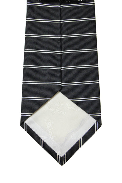 Turnbull & Asser Mens Silk Striped Classic Necktie Black White