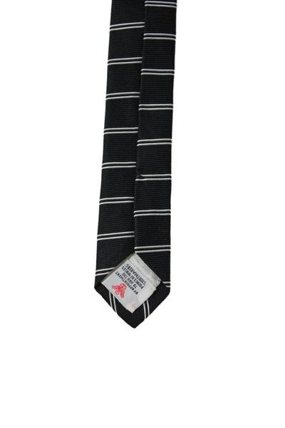 Turnbull & Asser Mens Silk Striped Classic Necktie Black White