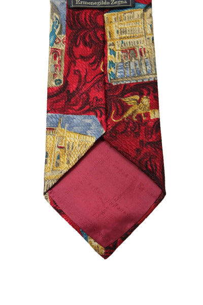 Ermenegildo Zegna Mens Silk Printed Necktie Red Multi Colored