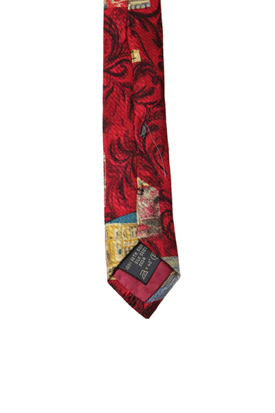 Ermenegildo Zegna Mens Silk Printed Necktie Red Multi Colored