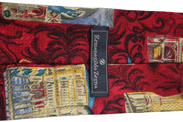 Ermenegildo Zegna Mens Silk Printed Necktie Red Multi Colored