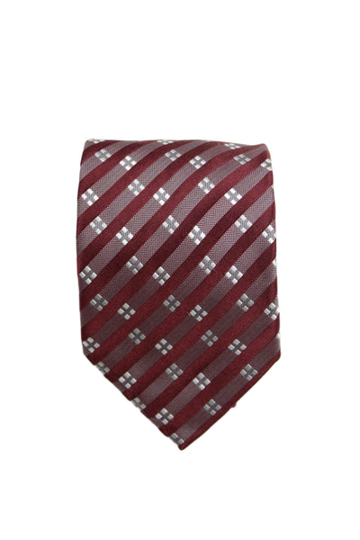 Giorgio Armani Mens Silk Striped Wide Necktie Burgundy Red