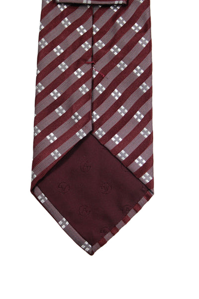 Giorgio Armani Mens Silk Striped Wide Necktie Burgundy Red