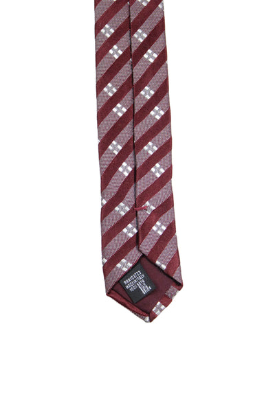 Giorgio Armani Mens Silk Striped Wide Necktie Burgundy Red