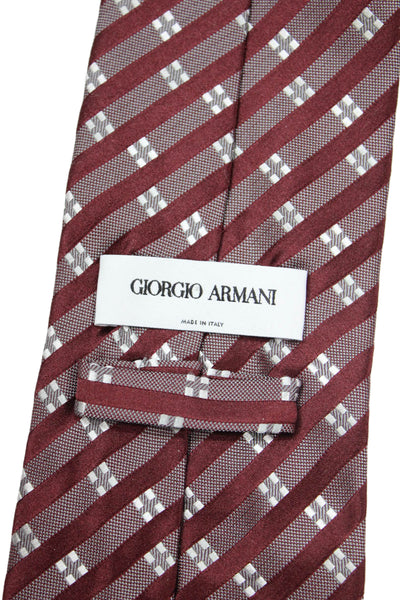 Giorgio Armani Mens Silk Striped Wide Necktie Burgundy Red