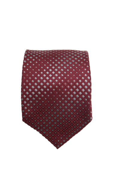 Giorgio Armani Mens Silk Square Print Classic Necktie Burgundy Red