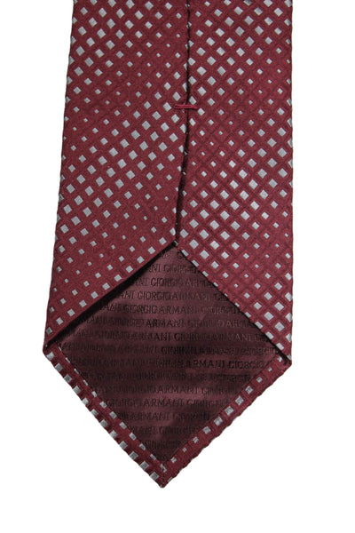 Giorgio Armani Mens Silk Square Print Classic Necktie Burgundy Red