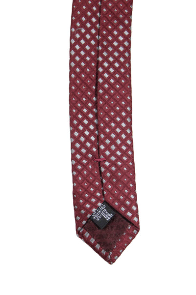 Giorgio Armani Mens Silk Square Print Classic Necktie Burgundy Red