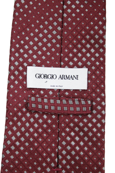 Giorgio Armani Mens Silk Square Print Classic Necktie Burgundy Red