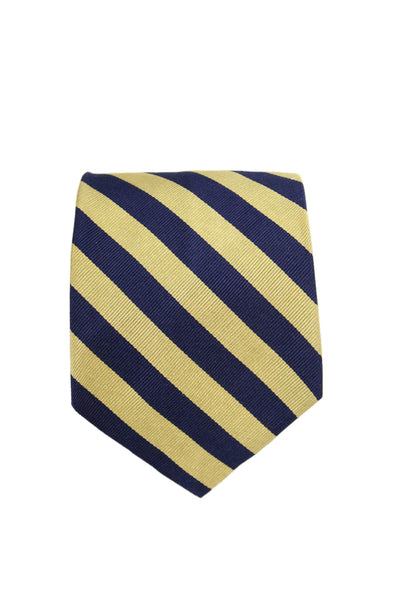 Brooks Brothers Mens Silk Striped Wide Necktie Navy Blue Yellow
