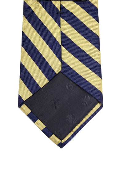 Brooks Brothers Mens Silk Striped Wide Necktie Navy Blue Yellow