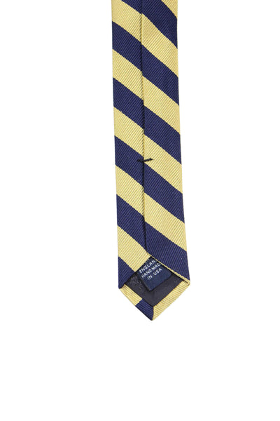 Brooks Brothers Mens Silk Striped Wide Necktie Navy Blue Yellow