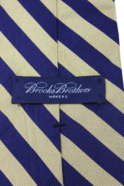 Brooks Brothers Mens Silk Striped Wide Necktie Navy Blue Yellow