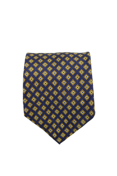 Brooks Brothers Mens Silk Diamond Print Necktie Navy Blue Yellow