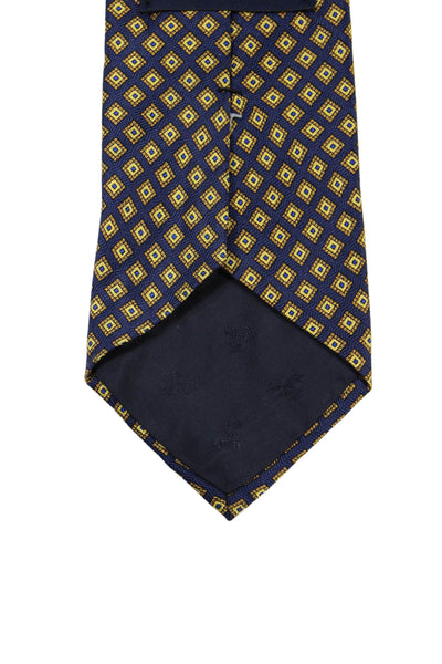 Brooks Brothers Mens Silk Diamond Print Necktie Navy Blue Yellow