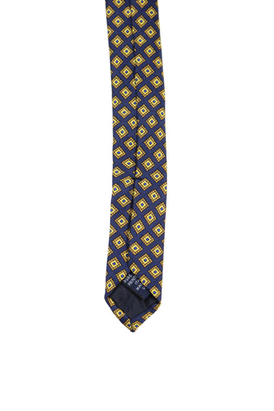 Brooks Brothers Mens Silk Diamond Print Necktie Navy Blue Yellow