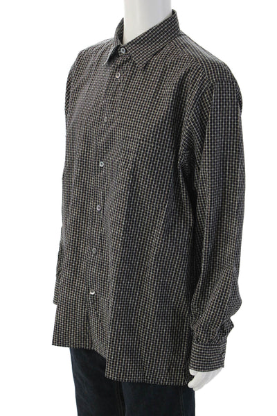 Ermenegildo Zegna Mens Check Cotton Point Collar Button Up Shirt Black Size XL