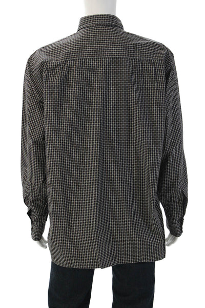 Ermenegildo Zegna Mens Check Cotton Point Collar Button Up Shirt Black Size XL
