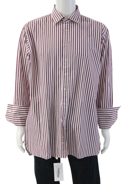 Brooks Brothers Mens Cotton Red Striped Point Collar Dress Shirt Size 17