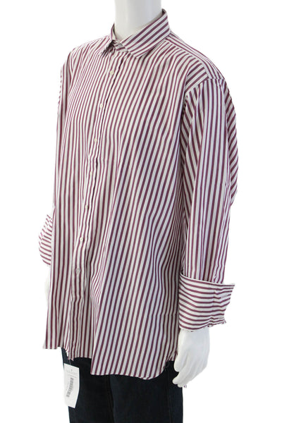 Brooks Brothers Mens Cotton Red Striped Point Collar Dress Shirt Size 17
